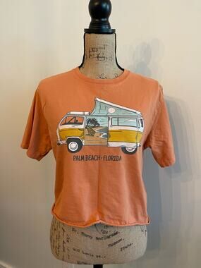 Techstyles Orange Retro Style VW Bus Palm Beach FL Crop Top Size S/M